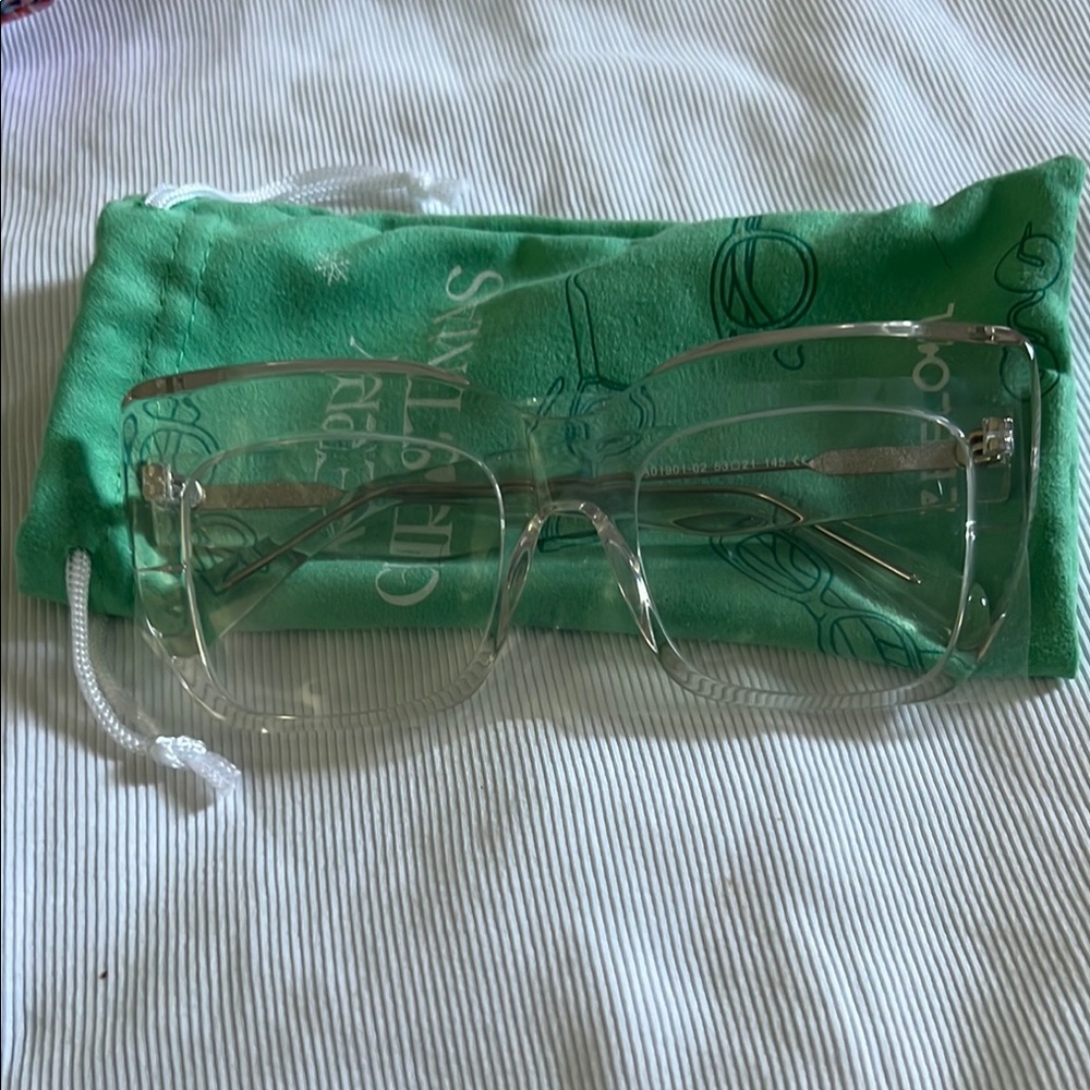 Clear Rectangular Glasses with Green Case